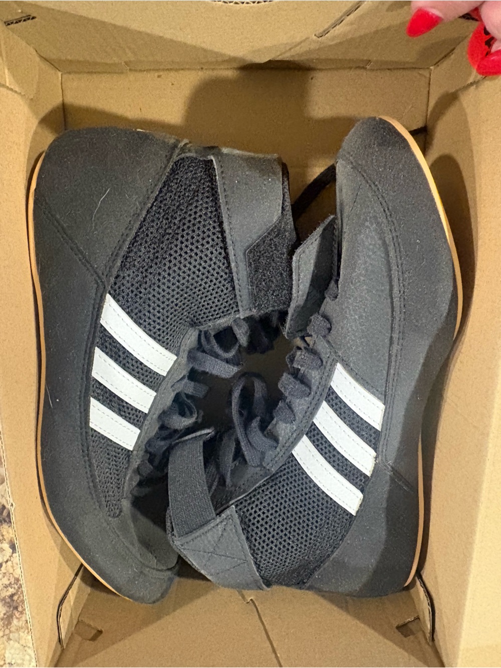 adidas Kids Black wrestling Shoes with White Stripes